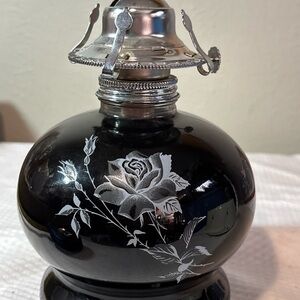 Vintage Lamplight Farms Black Floral Hurricane Lamp
